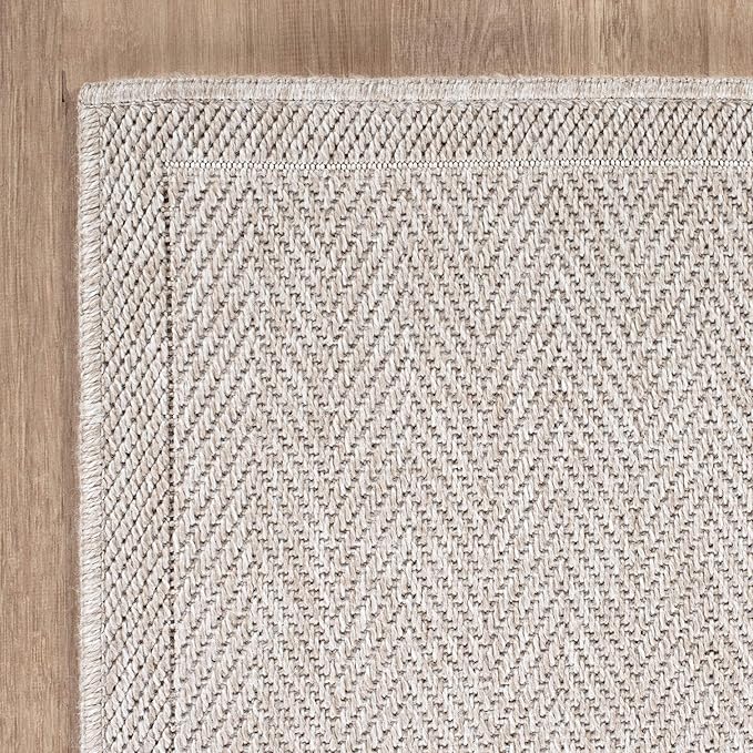 CAMILSON Easy Jute Rug 9x12, Indoor Outdoor Off-White Color Fiber Area Rugs for Living Room and Patio Rug Herringbone Seagrass Boho Woven Design Easy-Cleaning Washable Outside Carpet Alfombras 9 x 12