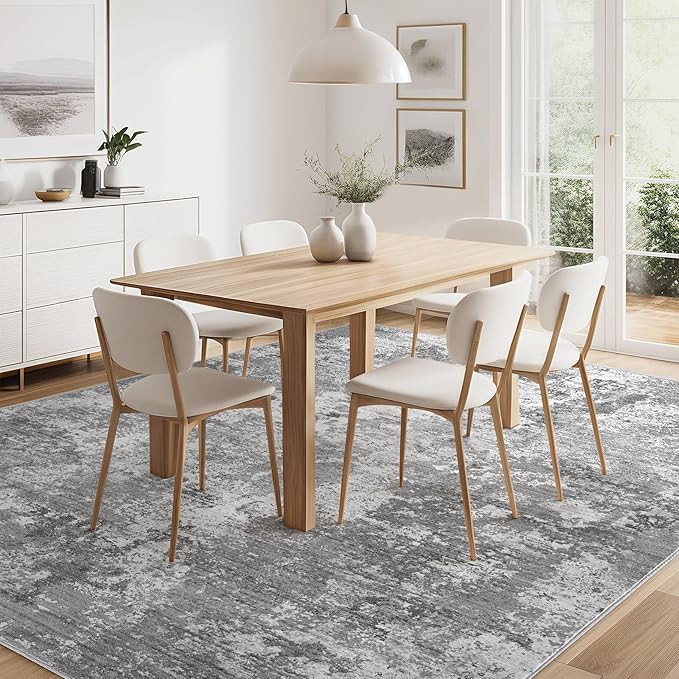 Area Rugs for Living Room: 5x7 Abstract Washable Rug Modern Neutral Large Soft Stain Resistant Non-Slip Backing Machine Table for Bedroom Dining Room Indoor Home Office Carpet - Light Grey