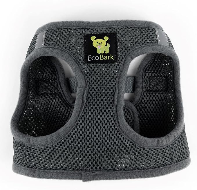 EcoBark Teacup Dog Harness - Step in Luxury Soft Dog Harness - Reflective and Adjustable Mini Body Halter Vest -Tiny Soft Mesh Toy Breed Harness (Gray, XXXS)