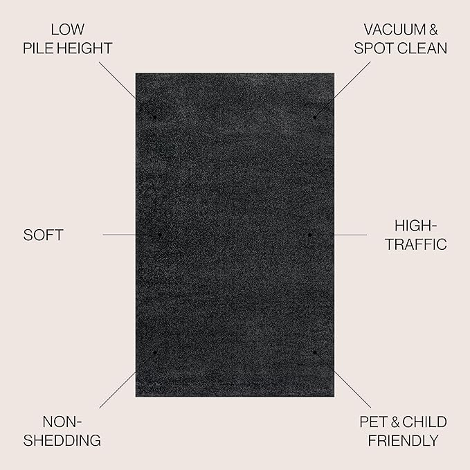 JONATHAN Y Haze Solid Low-Pile Black 4' Round Indoor Area Rug, Coastal,Bohemian,Minimalist,Classic, Easy-Cleaning for Living Room,Bedroom,Kitchen,Pet Friendly,Non-Shedding (SEU100I-4R)