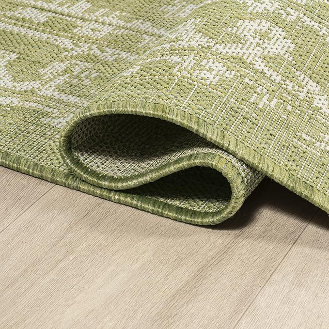 JONATHAN Y Boho Medallion Indoor Outdoor Runner Rug 2X10 Green/Cream, Malta Textured Weave for Backyard, Patio, Porch, Easy-Cleaning, High Traffic, Pet-Friendly, Non-Shedding (SMB104D-210)