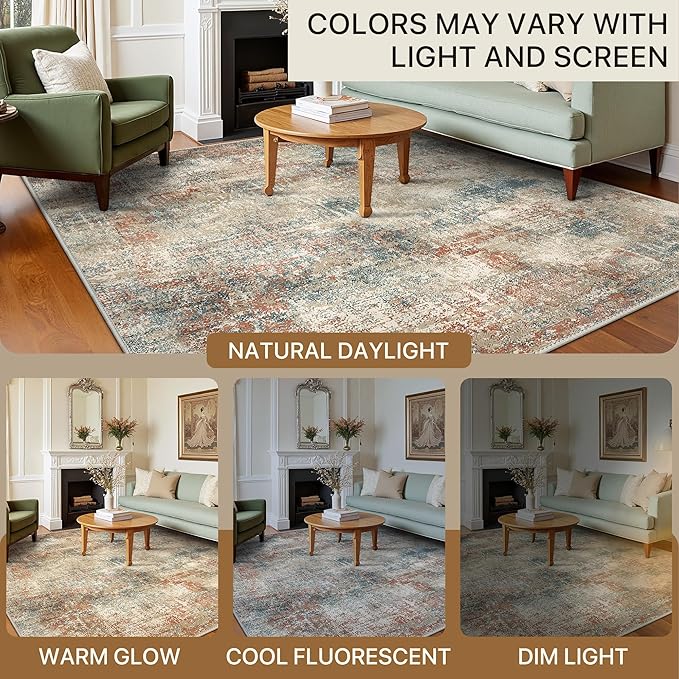 Area Rugs 8x10 for Living Room Bedroom, Modern Abstract Machine Washable Rug, Large Soft Low Pile Floor Carpet with Non Slip Backing for Dining Room, Multi