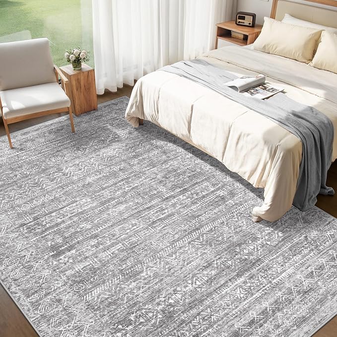 Washable Rug 5x7 Area Rugs: Modern Geometric Rugs for Living Room Non Slip Soft Low Pile Moroccan Indoor Carpet for Bedroom Nursery Dining Room Home Office (Grey, 5'x7')