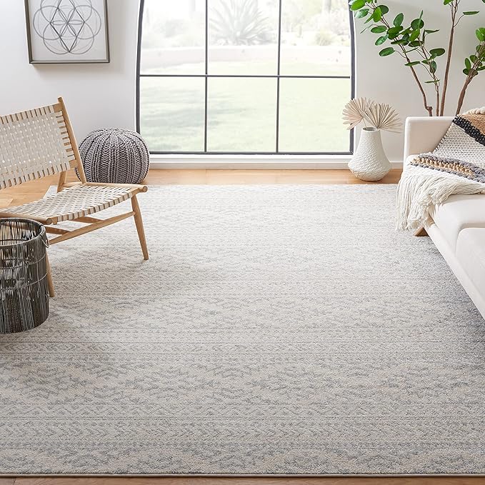 SAFAVIEH Tulum Collection Area Rug - 9' Square, Ivory & Light Grey, Moroccan Boho Tribal Design, Non-Shedding & Easy to Clean, Ideal for Living Room, Bedroom, Dining Space (TUL272G)