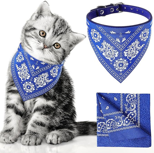 Cat Dog Bandana Collar & Owner Matching Paisley Pattern Bandana Women Headband Square Scarf Headwear Puppy Scarf for Small Dog Adjustable Cat Collar Triangle Neckerchief Handkerchief(Blue)