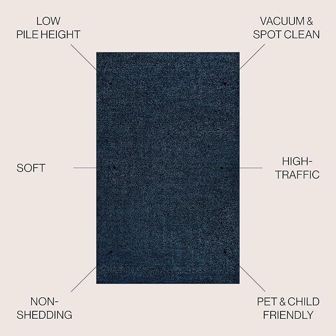 JONATHAN Y Haze Solid Low-Pile Navy Indoor Area Rug 4x6, Coastal,Bohemian,Minimalist,Classic, Easy-Cleaning for Living Room,Bedroom,Kitchen,Pet Friendly,Non-Shedding (SEU100C-4)