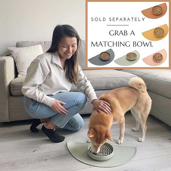 Should We Go? Waterproof Silicone Pet Food Mat - Non-Slip, Spill-Proof Feeding Mats for Floors, Raised Edge Design, Easy-to-Clean Mat for Dog & Cat Bowls, 21" Across x 10.5" Deep, Medium-Natural Sand