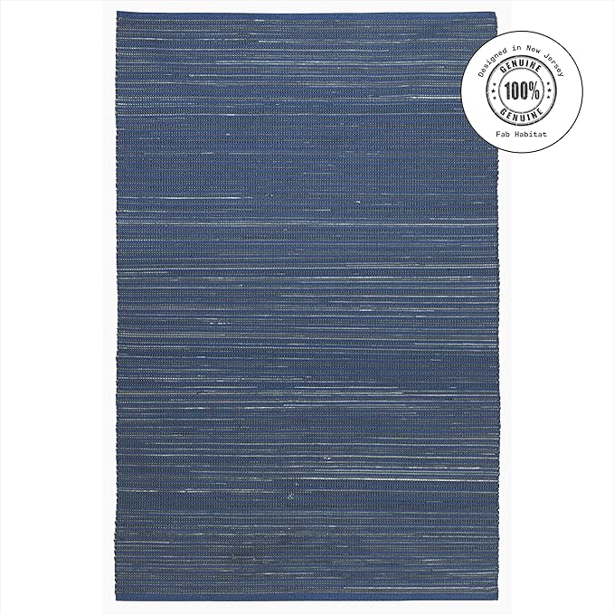 Fab Habitat Area Rug - Hand Woven, Stain Resistant, Pet Friendly - Premium Recycled Polyester Yarn & Reclaimed Rubber - Stripes - Bedroom, Living Room - Kismet - Indigo - 4 x 6 ft