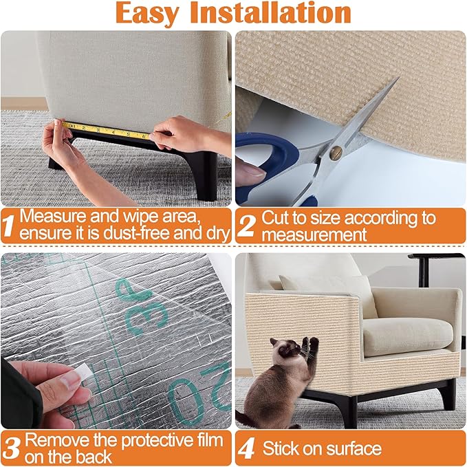 Cat Scratch Furniture Protector - 158" x 17" Trimmable Self-Adhesive Cats Claws Scratch Pads, DIY Cat Climbing Couch Protector for Scratch Post Cat Tree Replacement Indoor (Khaki)