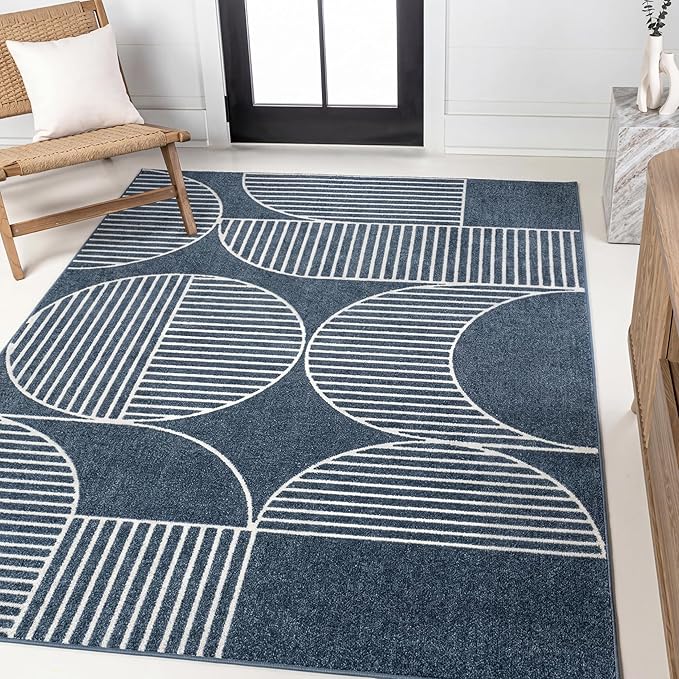 JONATHAN Y Nordby High-Low Arch Striped Navy/Cream Indoor/Outdoor Area Rug, 5x8, Contemporary, Bohemian, Transitional for Bedroom,Kitchen,Living Room,Non Shedding,Easy-Washing (SCN104A-5)