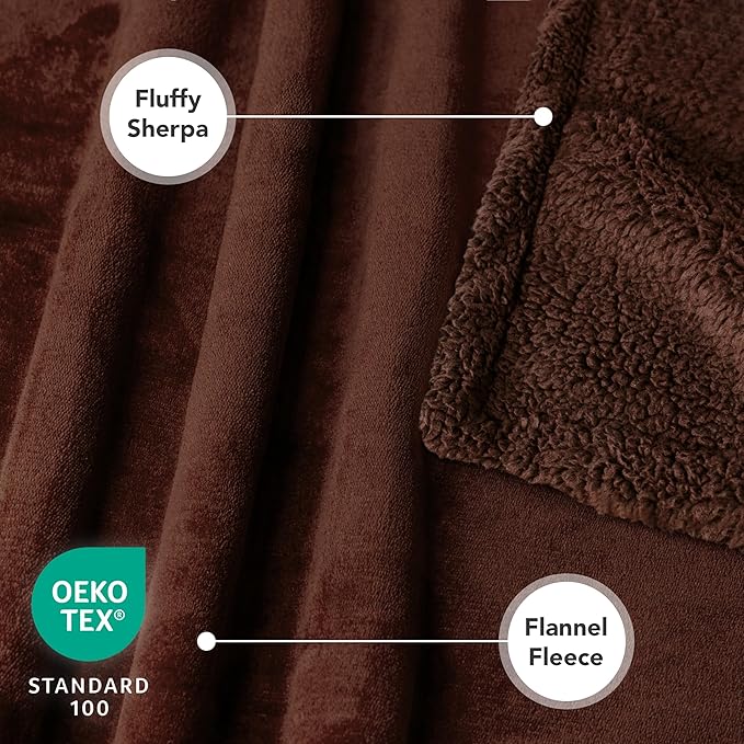 PetAmi Dog Blanket for Bed, XL Pet Blanket Large Dogs, Fleece Furniture Couch Cover Protector Sofa Car Crate Kennel, Soft Sherpa Cat Throw Plush Reversible Washable, Twin 60x80 Solid Brown
