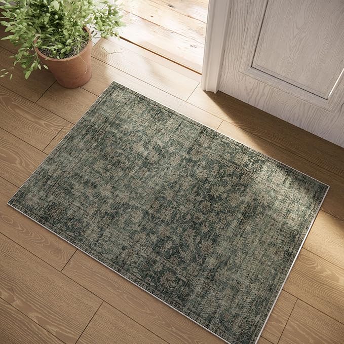 Machine Washable Throw Rugs for Entryway: Door Mat Indoor Entrance 2x3 Rug Boho Small Area Rug Non-Slip Low Pile Kitchen Rug for Front Door Indoor Entrance Entry Kids Room