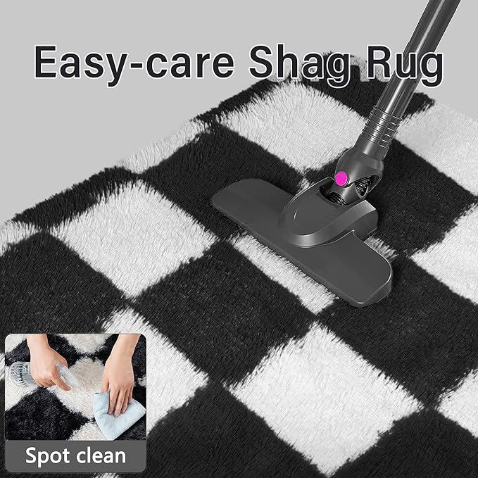 Checkered Rug 5x8 for Living Room, Black and White Modern Shag Rugs Super Soft Washable Indoor Office Fuzzy Carpet Non-Slip Fluffy Rugs for Bedroom Home Aesthetic Decor