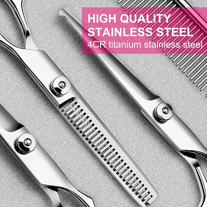 5 in1 Dog Grooming Scissors Kit, Professional Dog Scissors for Grooming with Safety Round Tips, Titanium Coated Grooming Shears for Dogs Cat Pet At Home