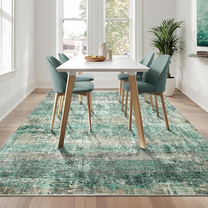 LEPEII 6x9 Area Rugs, Washable Modern Abstract Area Rugs for Living Room, Indoor Neutral Area Rug for Bedroom, Dining Room, Low Pile Non-Slip Non Shedding Rugs-Green