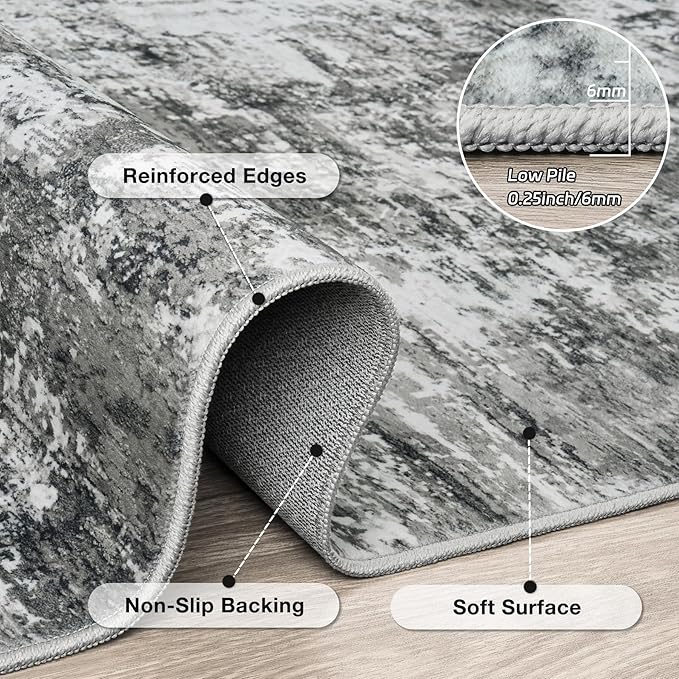 6x9 Area Rugs Living Room Rug Modern Abstract Neutral Washable Rugs Non Slip Soft Carpet Large Area Rug Low Pile Stain Resistant Non Shedding for Bedroom Nursery Dining Room Home Office Gray