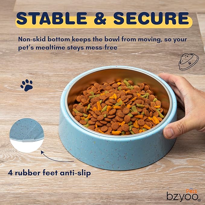 bzyoo 32oz 4CUP Elevated Dog & Cat Bowl, Sprinkle Design, Slanted Stainless Steel Pet Bowl with Removable Inner Bowl, Non-Slip Silicone Base, Dishwasher Safe, for Dry/Wet/Raw Food & Water Blue