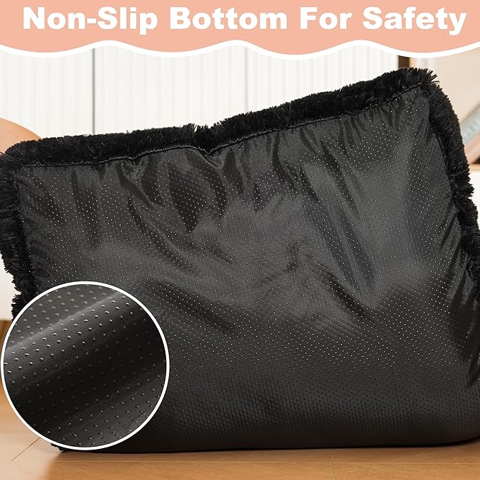 Bedfolks Waterproof Dog Crate Pad, Plush Dog Kennel Bed with Removable Cover, Faux Fur, Washable, 23"x18", Black