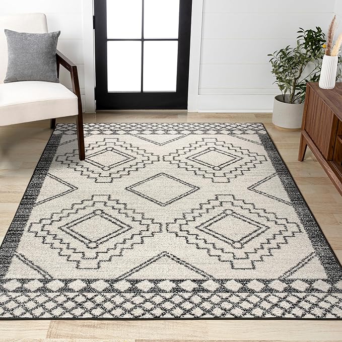 JONATHAN Y Amir Moroccan Beni Souk Cream/Black Indoor Area Rug, 3x5, Bohemian, Scandinavian, Easy-Cleaning for Living Room, Bedroom, Kitchen, Pet Friendly, Non-Shedding (MOH200A-3)