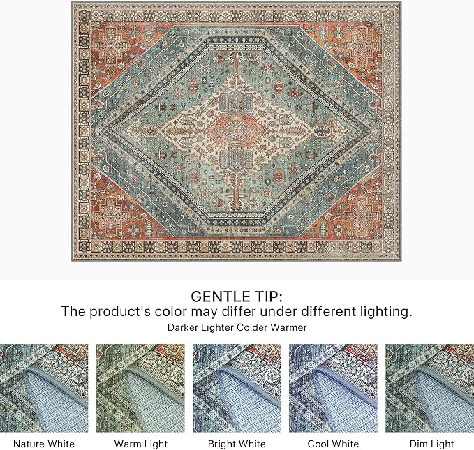 Bavni Kitchen Rug 2x5 Runner Rugs for Hallways Entryway, Washable Vintage Print Carpet, Ultra-Thin Chenille Low Pile Lightweight Rug with Non Slip Backing, Light Red/Blue