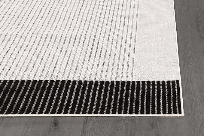 Modern Micro Loop Indoor Runner Rugs for Living Room Bedroom Kitchen Geometric Striped Black-White 2x7 Luxury Durable Low and High Pile Non-Shedding Stain Resistant Soft Area Carpet 2 x 7
