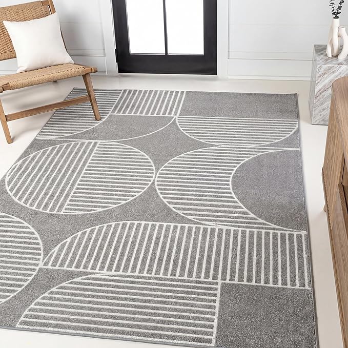 JONATHAN Y Nordby High-Low Arch Striped Gray/Cream Indoor/Outdoor Area Rug, 5x8, Contemporary, Bohemian, Transitional for Bedroom,Kitchen,Living Room,Non Shedding (SCN104C-5)