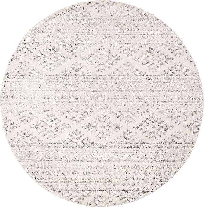 SAFAVIEH Tulum Collection Area Rug - 5' Round, Ivory & Grey, Moroccan Boho Tribal Design, Non-Shedding & Easy to Clean, Ideal for Living Room, Bedroom, Dining Space (TUL272A)