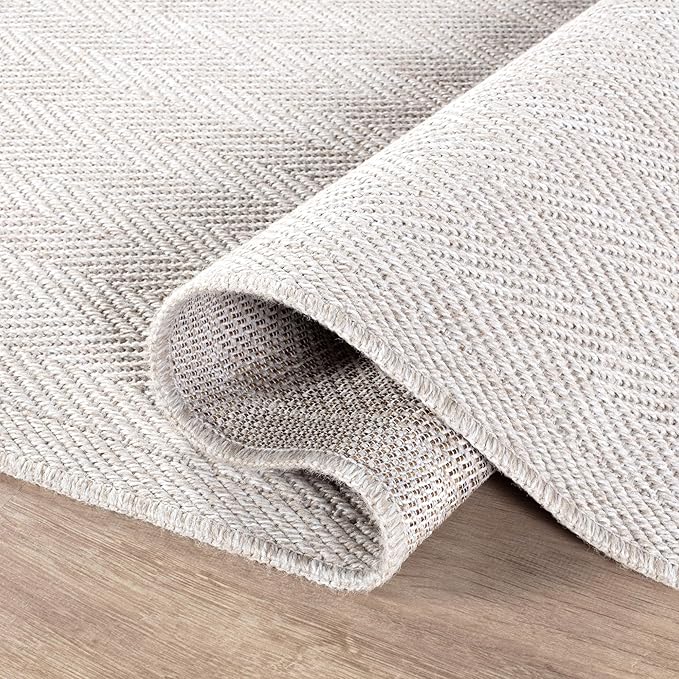 CAMILSON Easy Jute Rug 6x9, Indoor Outdoor Off-White Color Fiber Area Rugs for Living Room Patio and Bedroom Rug Herringbone Seagrass Woven Design Easy-Cleaning, Washable Outside Carpet Alfombras 6x9