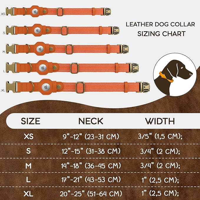 Reflective Leather Dog Collar with AirTag Holder - Soft Apple Airtag Dog Collar with Metal Buckle - Safety Cotton Pet Collars for Dogs Small Large Dogs Puppy (Orange, XL, 20"-25")