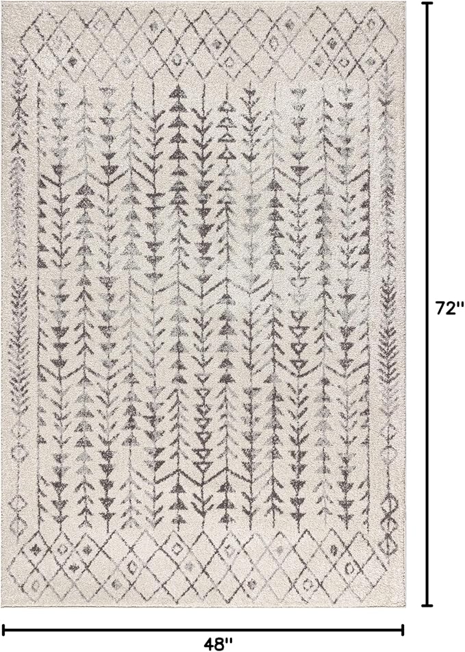 JONATHAN Y Ziri Moroccan Geometric Cream/Gray Indoor Area Rug, 4x6, Bohemian, Scandinavian, Easy-Cleaning for Living Room, Bedroom, Kitchen, Pet Friendly, Non-Shedding (MOH210A-4)