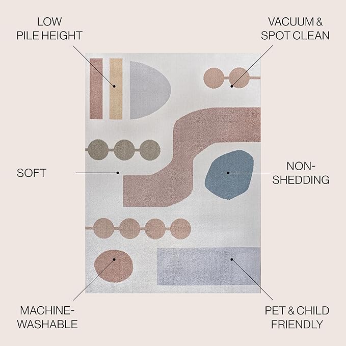 JONATHAN Y Machine Washable Cream/Multi Indoor Area Rug 4X6 ft, Riley Abstract Coastal Contemporary for Living Room, Bedroom, Kitchen, Office, Easy-Cleaning, Pet-Friendly, Non-Shedding WSH308A-4