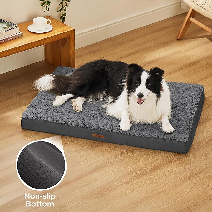 LE SURE Washable Dog Bed Cover Replacement - Large Size Plush Fleece Cover for Orthopedic Egg Crate Foam Pet Mat 36x27x3 Inches, Dark Grey