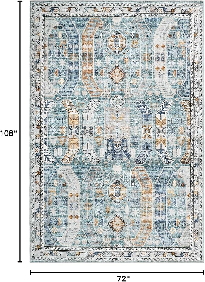 6x9 Area Rugs for Living Room - Stain Resistant Machine Washable Rugs for Bedroom,Non-Slip Backing Large Area Rug (Blue/Gold, 6'x9')