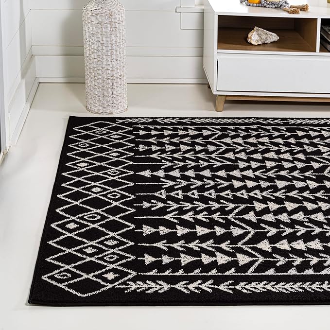 JONATHAN Y Ziri Moroccan Geometric Black/Cream Indoor Area Rug, 3x5, Bohemian, Scandinavian, Easy-Cleaning for Living Room, Bedroom, Kitchen, Pet Friendly, Non-Shedding (MOH210C-3)