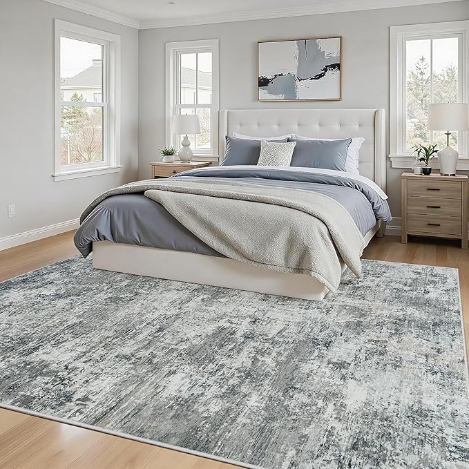 5x7 Area Rugs Living Room Rug Modern Abstract Neutral Washable Rugs Non Slip Soft Carpet Large Area Rug Low Pile Stain Resistant Non Shedding for Bedroom Nursery Dining Room Home Office Gray