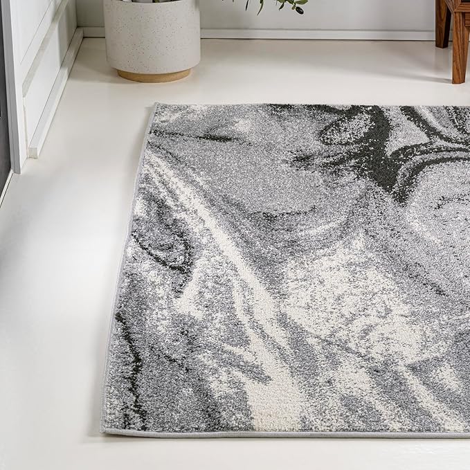 JONATHAN Y Viscon Abstract Marble Light Gray/Black Indoor Area Rug 4x6, Modern,Contemporary,Geometric,Casual, Easy-Cleaning for Living Room,Bedroom,Kitchen,Pet Friendly,Non-Shedding (SEU207A-4)