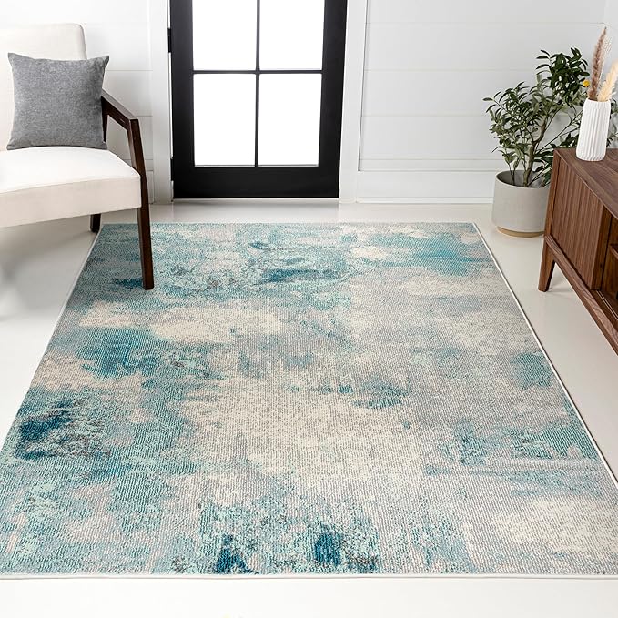 JONATHAN Y Modern Abstract Vintage Cream/Blue Indoor Area Rug, 4x6, Contemporary POP, Transitional, Easy-Cleaning for Living Room, Bedroom, Kitchen, Pet Friendly, Non-Shedding (CTP104A-4)