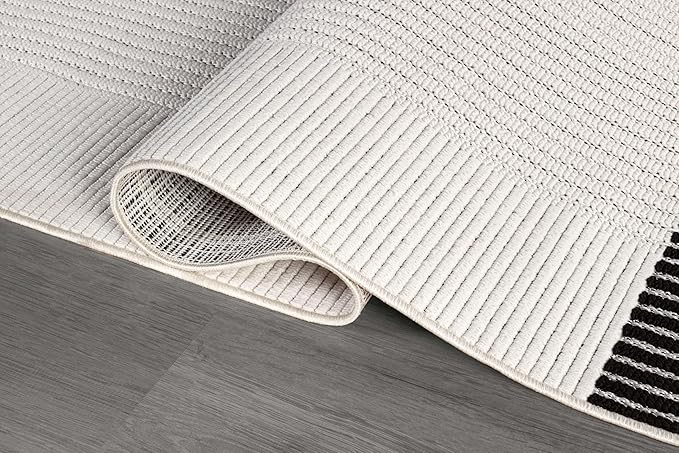 Modern Micro Loop Indoor Runner Rugs for Living Room Bedroom Kitchen Geometric Striped Black-White 2x7 Luxury Durable Low and High Pile Non-Shedding Stain Resistant Soft Area Carpet 2 x 7