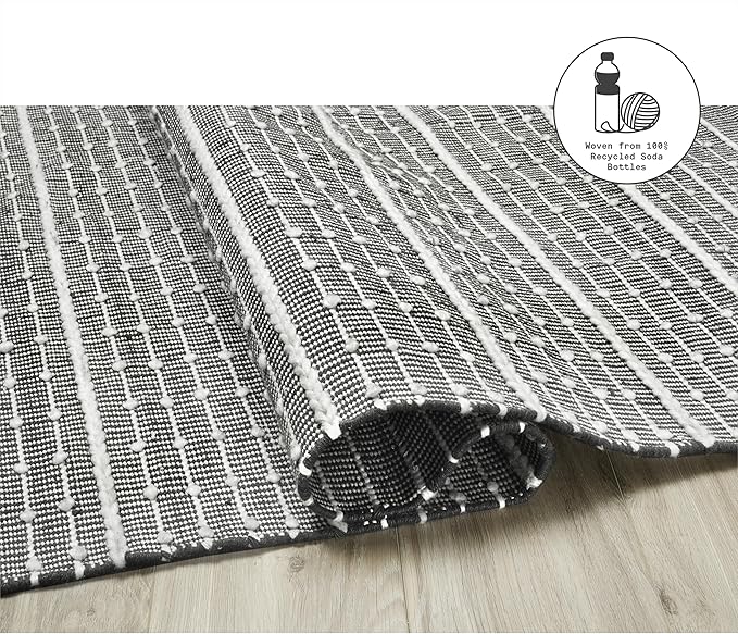 Fab Habitat Machine Washable Area Rug - Hand Woven, Stain Resistant, Pet Friendly - Premium Recycled Polyester Yarn - Stripes - Kitchen, Bathroom - Portland - Charcoal & White - 2 x 3 ft