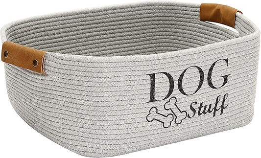 Durable Cotton Rope Dog Toy Storage, Large Dog bin, pet Bed, Puppy Toy Box - Perfect for organizing pet Toys, Blankets, leashes, Clothing and Any Doggie Stuff - Gray