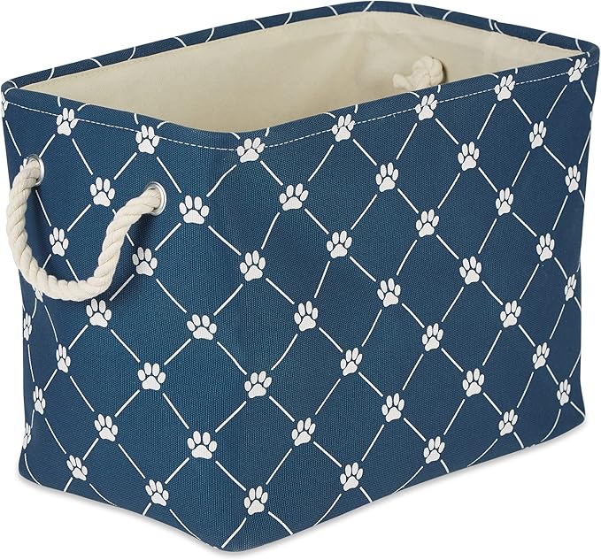 Bone Dry Pet Storage Paw and Bone, Trellis Collection, Small Rectangle, 14x8x9, Navy