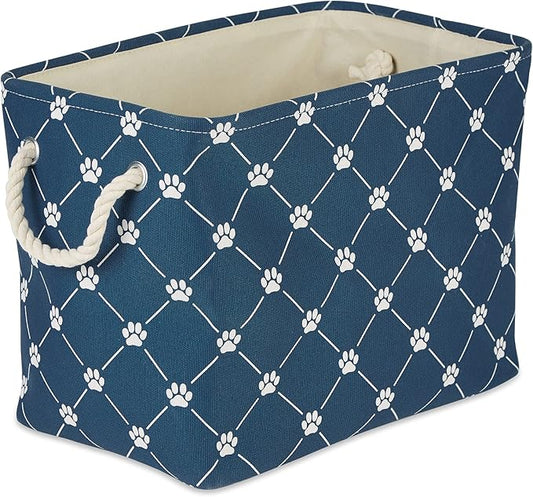 Bone Dry Pet Storage Paw and Bone, Trellis Collection, Small Rectangle, 14x8x9, Navy