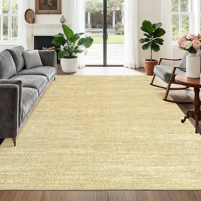 Modern Solid Color Area Rug 10x13 Large Living Room Area Rug Washable Abstract Bedroom Rugs Non Slip Boho Dining Room Throw Carpet Soft Stain Resistant Minimalist Rugs for Nursery Home Office, Tan
