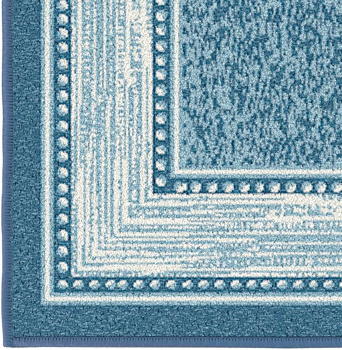 Ottomanson Hallway Runner Rug 20" x 59" Non Slip Border Area Rugs Easy to Clean Laundry Rug Runner Durable & Pet Friendly Floor Carpet Runners for Hallways Entryway Living Room Kitchen, Turquoise