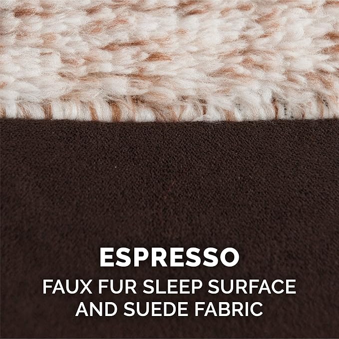 Furhaven Replacement Dog Bed Cover Two-Tone Faux Fur & Suede L Shaped Chaise, Machine Washable - Espresso, Large