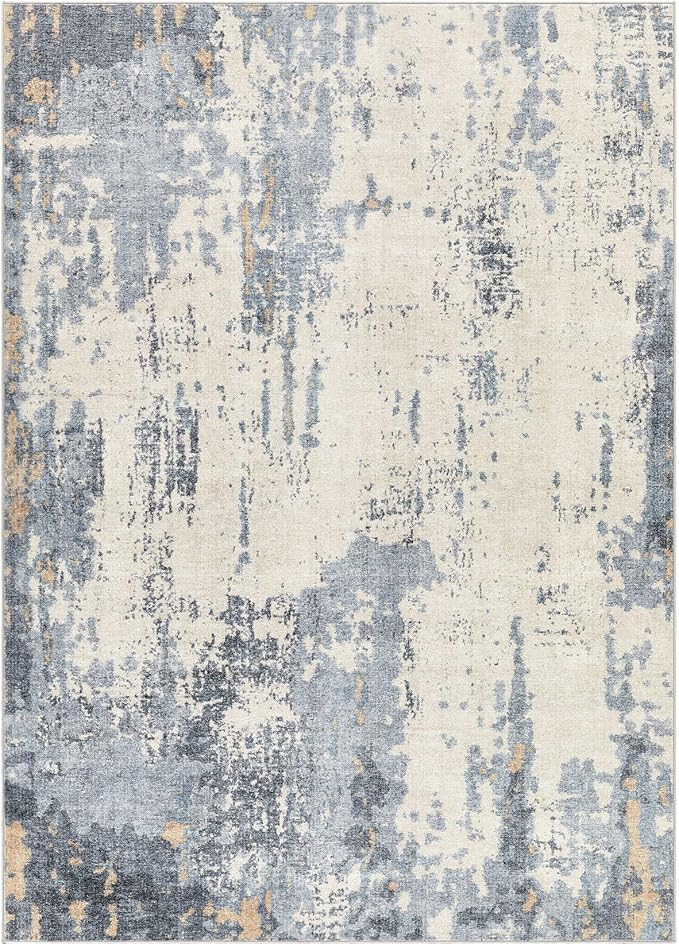 8x10 Area Rug Living Room Rugs - Washable Neutral Modern Abstract Soft Thin Rug Indoor Floor No Slip Rug Carpet for Bedroom Under Dining Table Home Office Decor - Blue/Light Brown