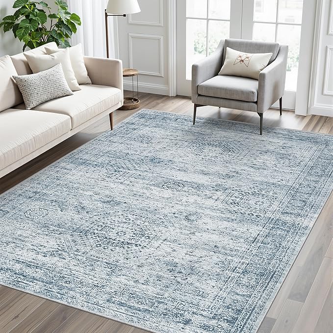 6x9 Area Rug for Living Room Washable 6x9 Non-Slip Modern Rugs for Bedroom Dinning Room Ultra-Thin Indoor Blue