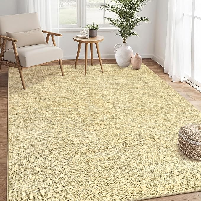 Washable Area Rug 8x10 for Living Room Bedroom Non Slip Minimalist Solid Color Area Rugs Modern Abstract Plain Dining Room Throw Carpet Low Pile Soft Classic Boho Rugs for Kitchen Nursery Oiifce, Tan