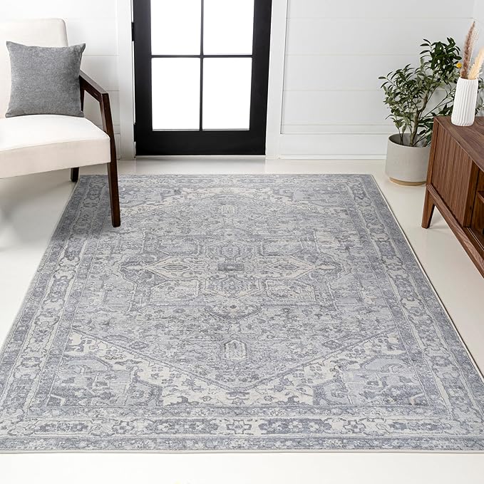JONATHAN Y Modern Vintage Medallion Light Gray/Ivory Indoor Area Rug, 8x10, Country, Floral, Easy-Cleaning for Living Room, Bedroom, Kitchen, Pet Friendly, Non-Shedding (MDP106C-8)