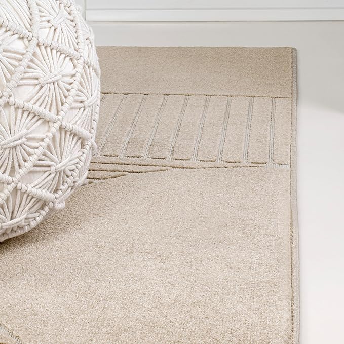 JONATHAN Y Nordby High-Low Arch Striped Indoor/Outdoor Area Rug, 4x6, Beige/Cream, for Patio, Backyard, Living Room, Bedroom, Office, Hose-Washable (SCN104E-4)